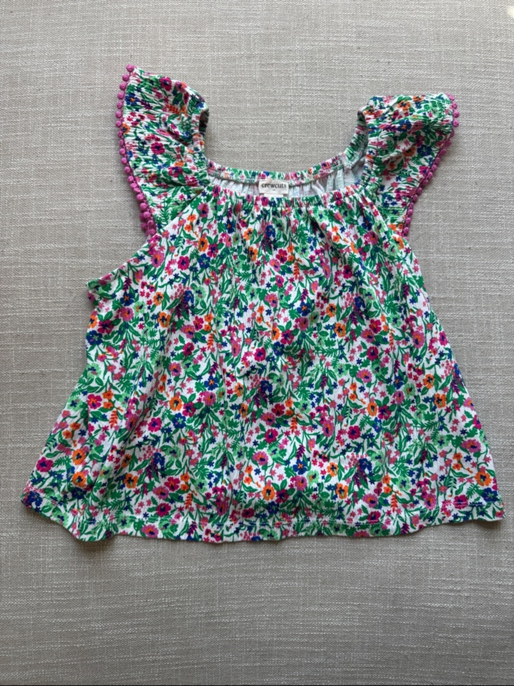 Crewcuts Floral Pom-Pom Flutter Tank Top
